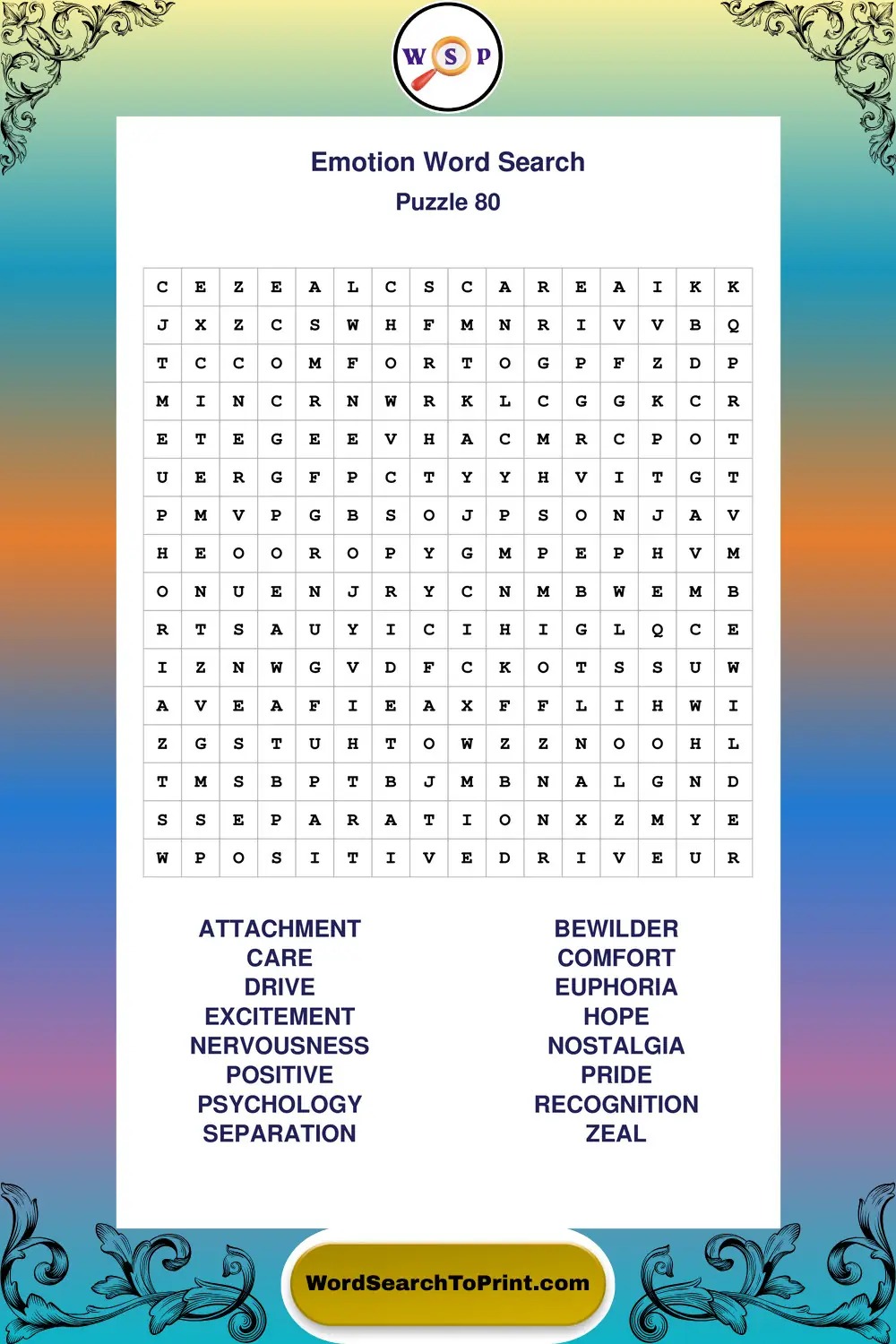 Emotion Word Search Puzzle 80