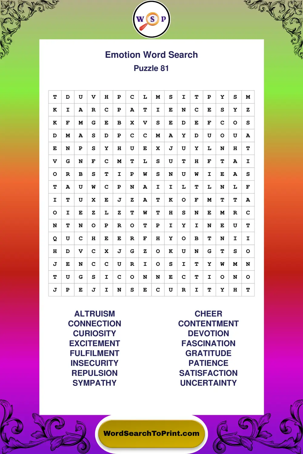 Emotion Word Search Puzzle 81