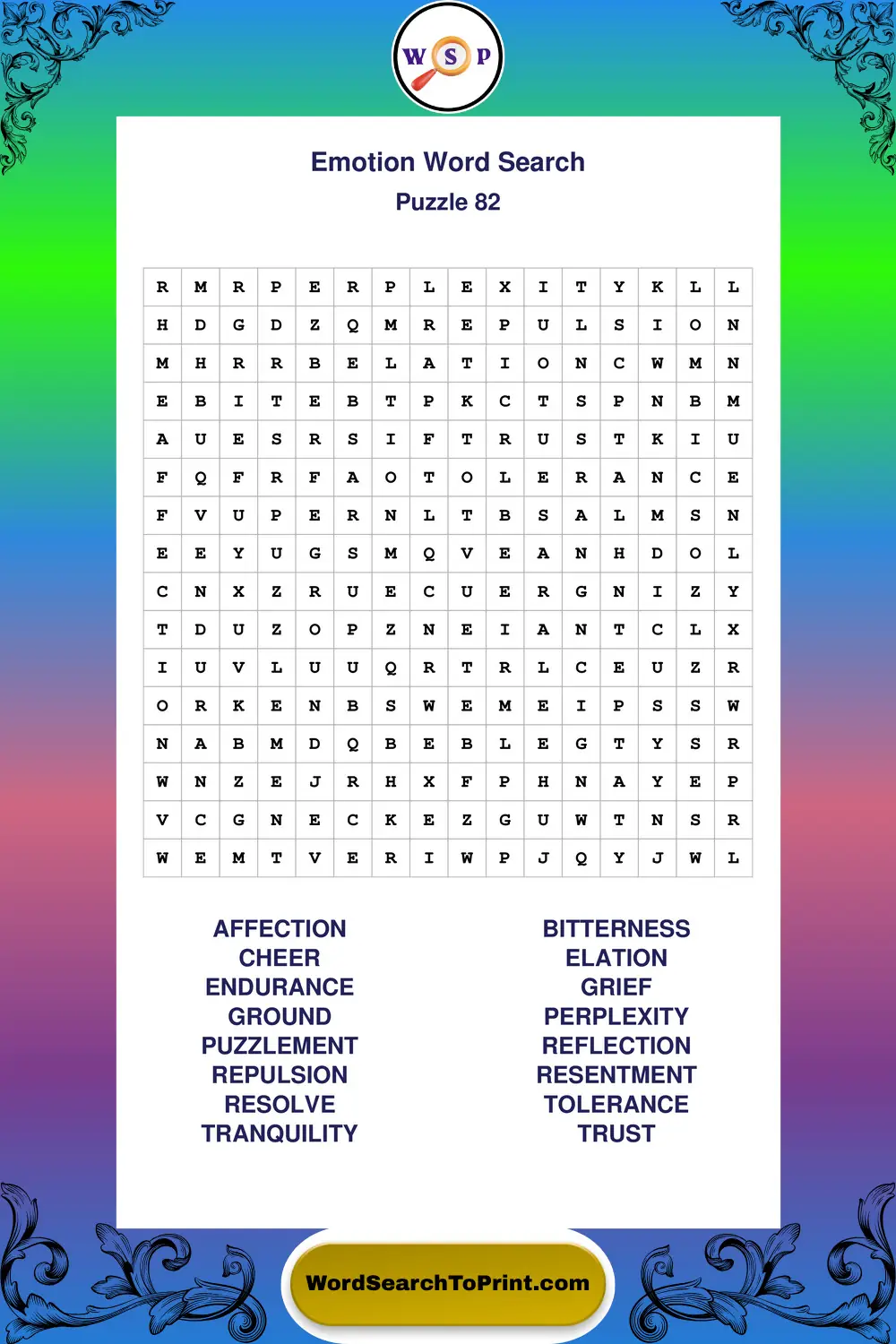 Emotion Word Search Puzzle 82