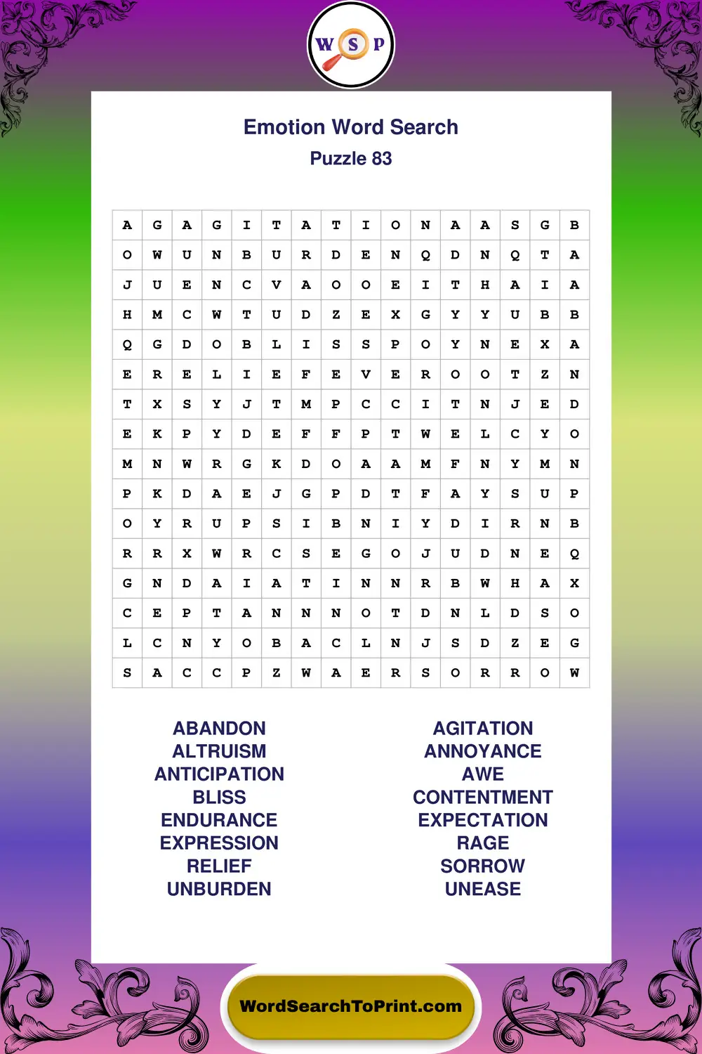 Emotion Word Search Puzzle 83
