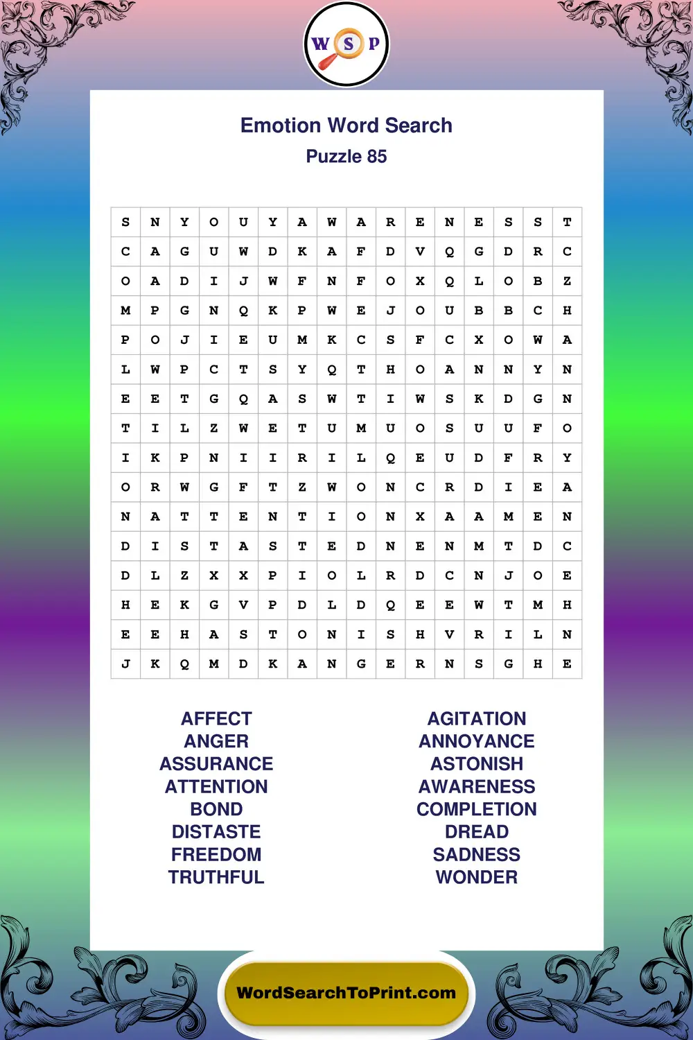 Emotion Word Search Puzzle 85