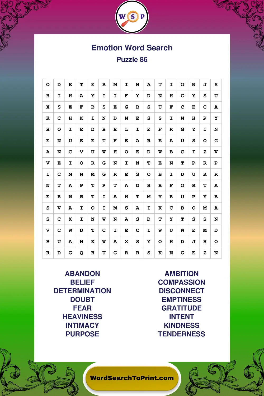Emotion Word Search Puzzle 86