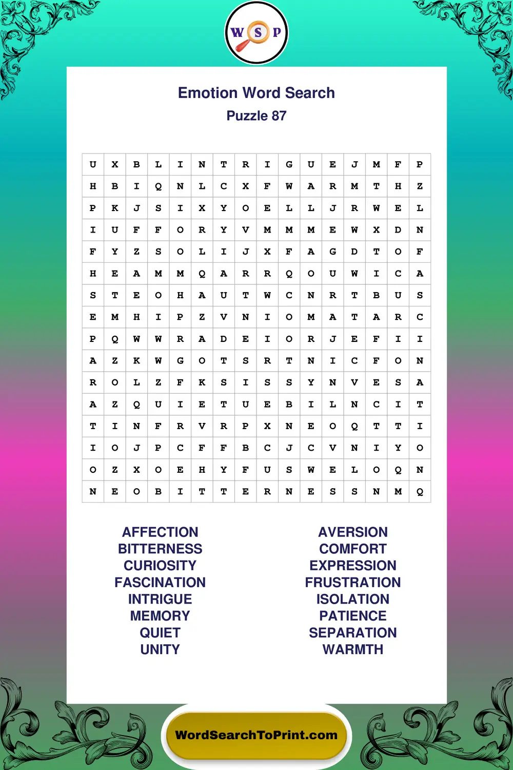 Emotion Word Search Puzzle 87