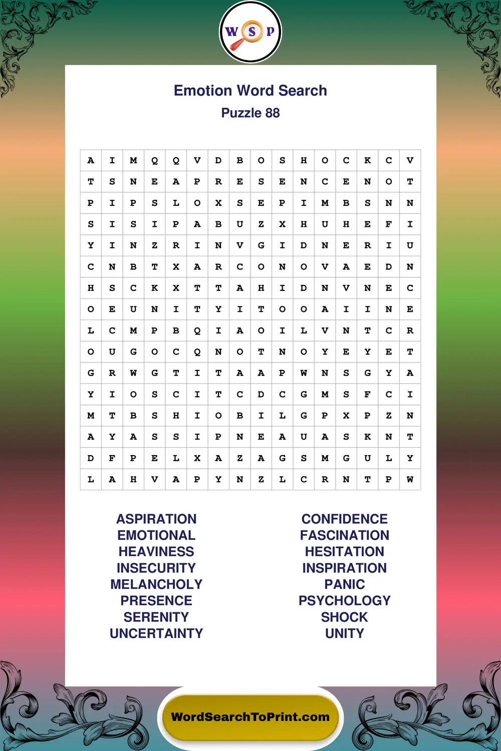 Emotion Word Search Puzzle 88