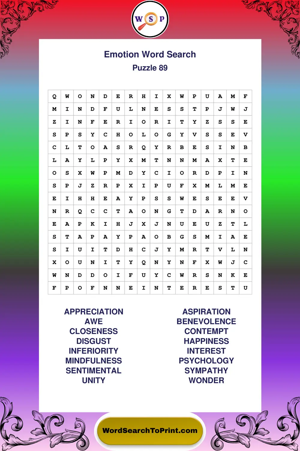 Emotion Word Search Puzzle 89