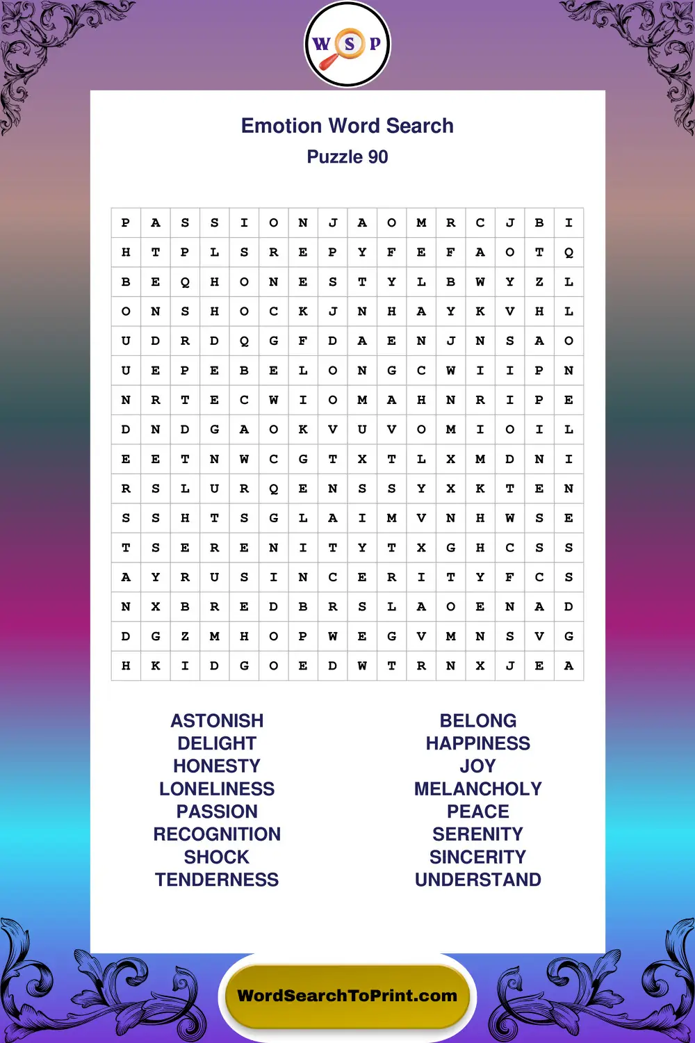 Emotion Word Search Puzzle 90