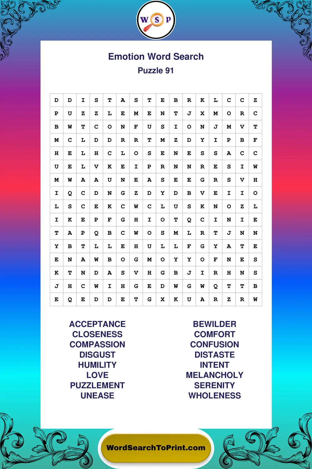 Emotion Word Search Puzzle 91