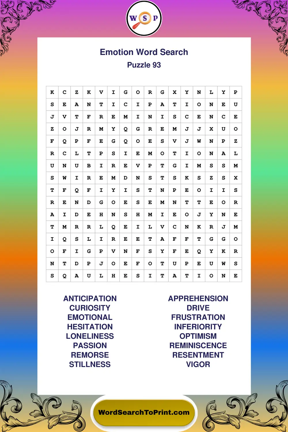 Emotion Word Search Puzzle 93