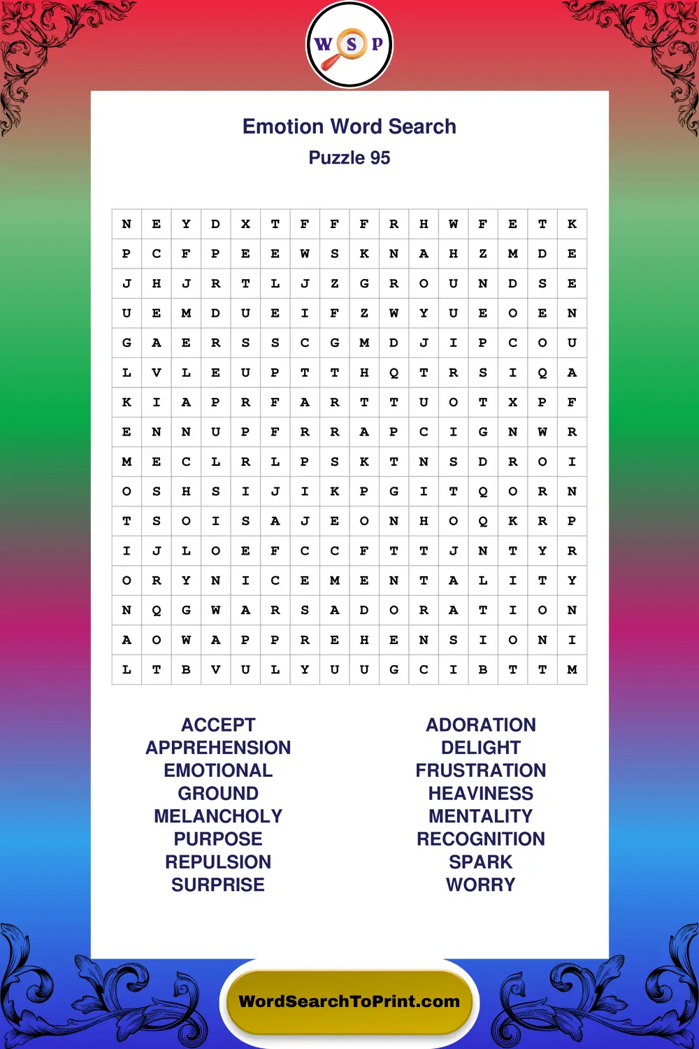 Emotion Word Search Puzzle 95