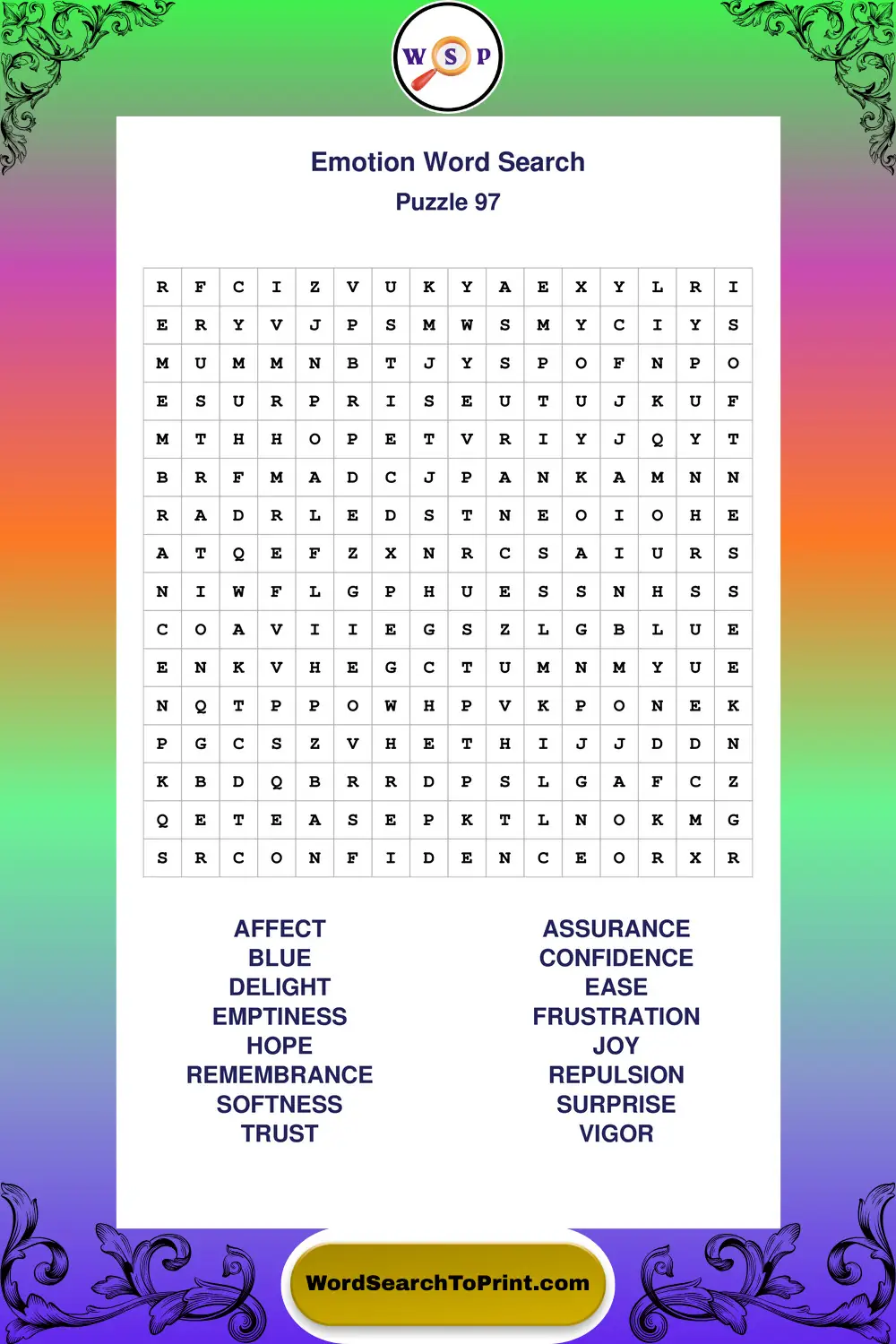 Emotion Word Search Puzzle 97