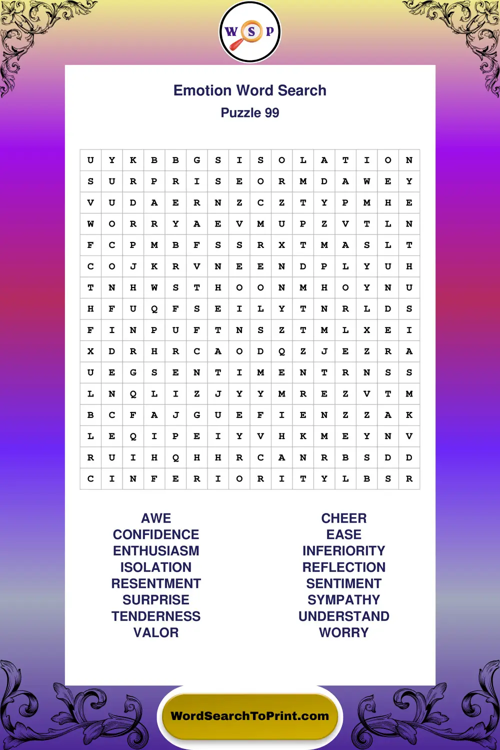 Emotion Word Search Puzzle 99
