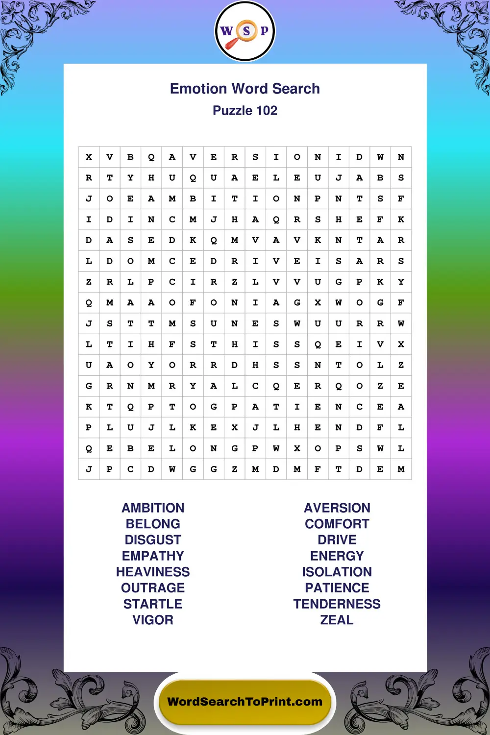 Emotion Word Search Puzzle 102