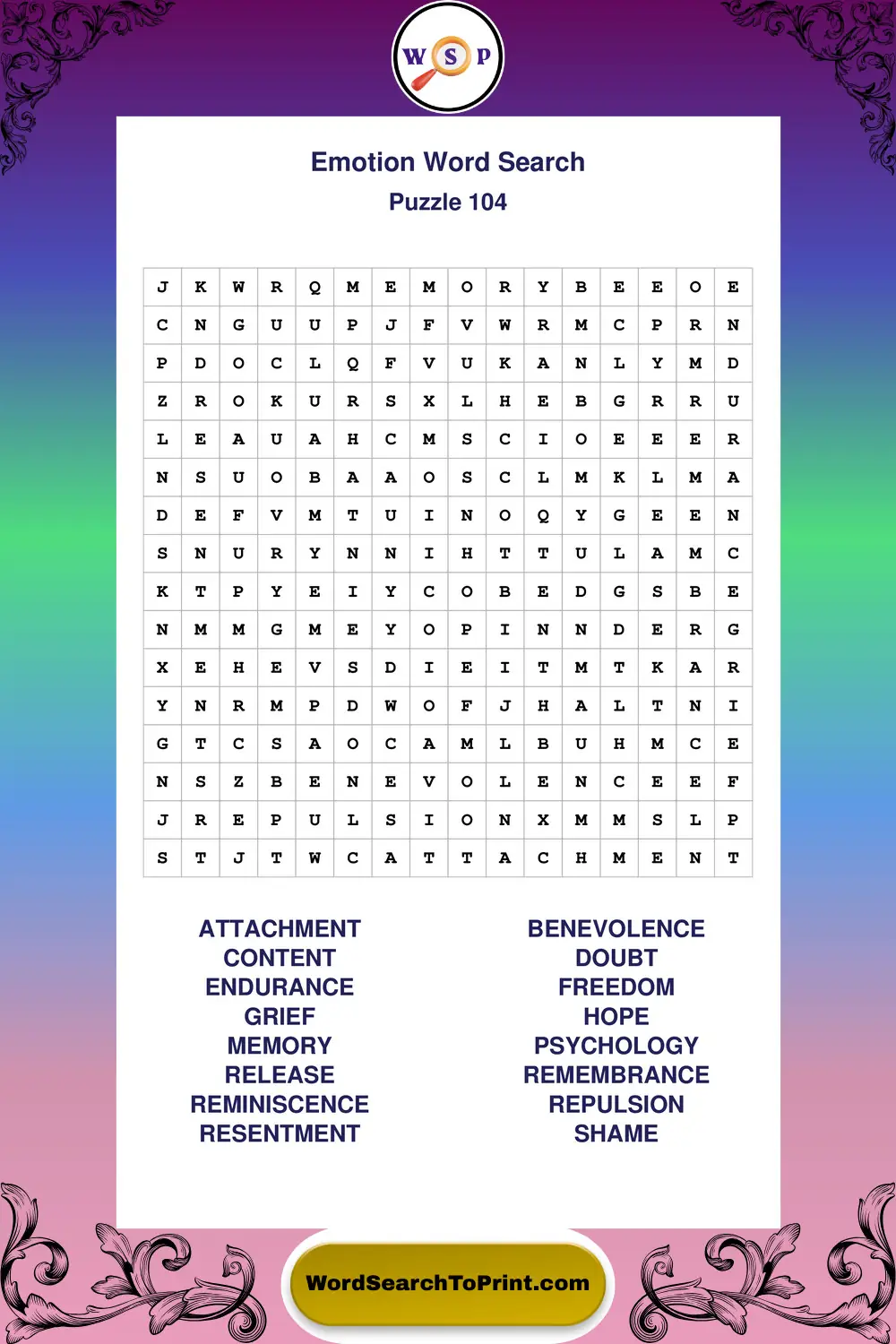 Emotion Word Search Puzzle 104