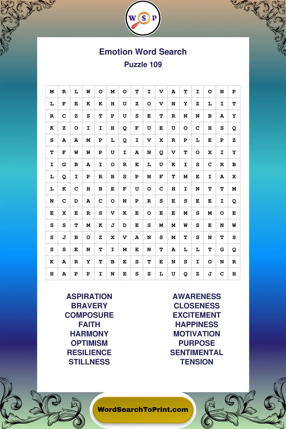Emotion Word Search Puzzle 109