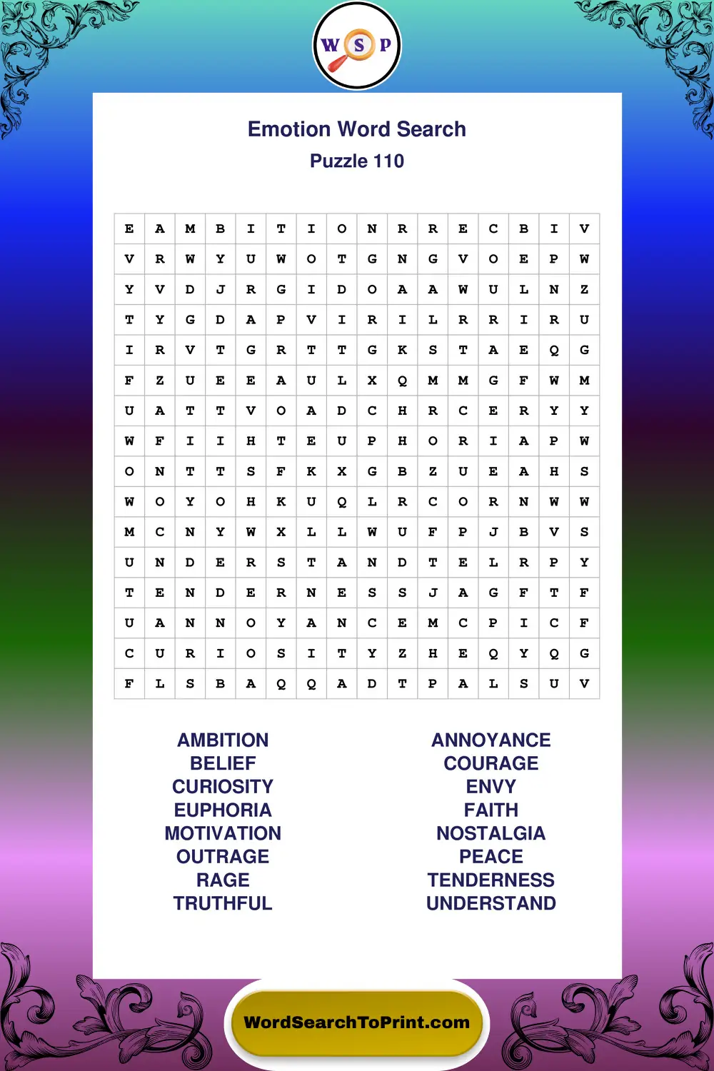 Emotion Word Search Puzzle 110
