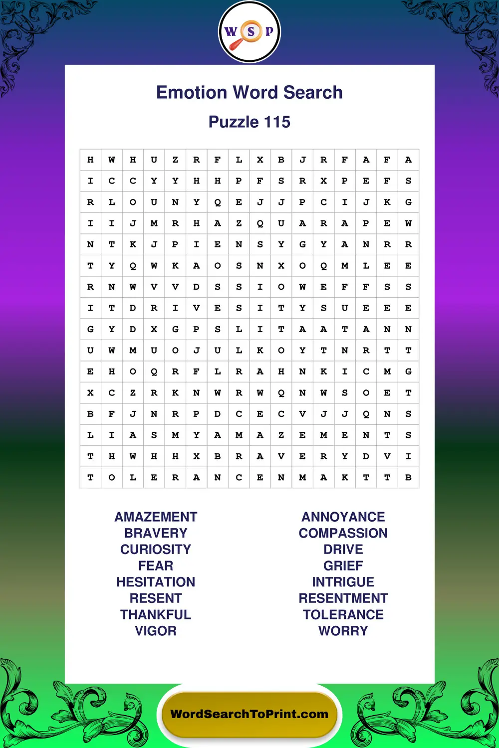 Emotion Word Search Puzzle 115