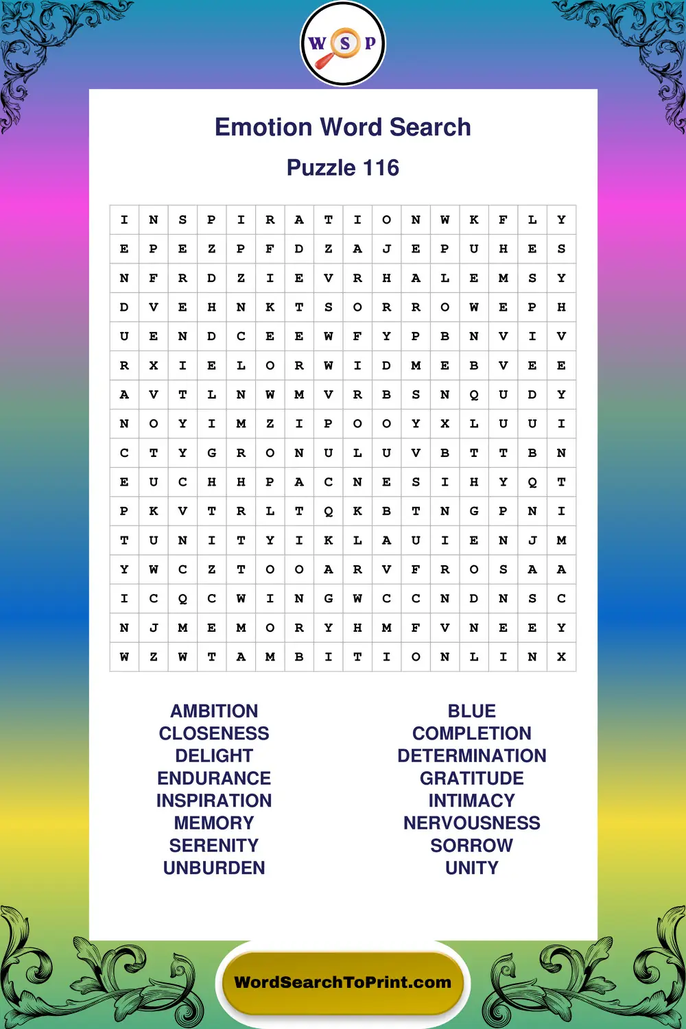 Emotion Word Search Puzzle 116