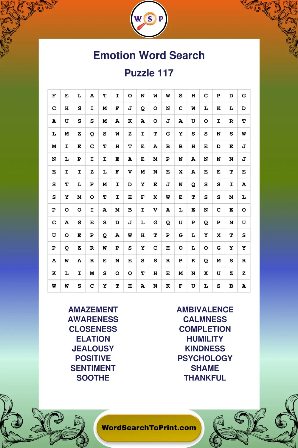 Emotion Word Search Puzzle 117