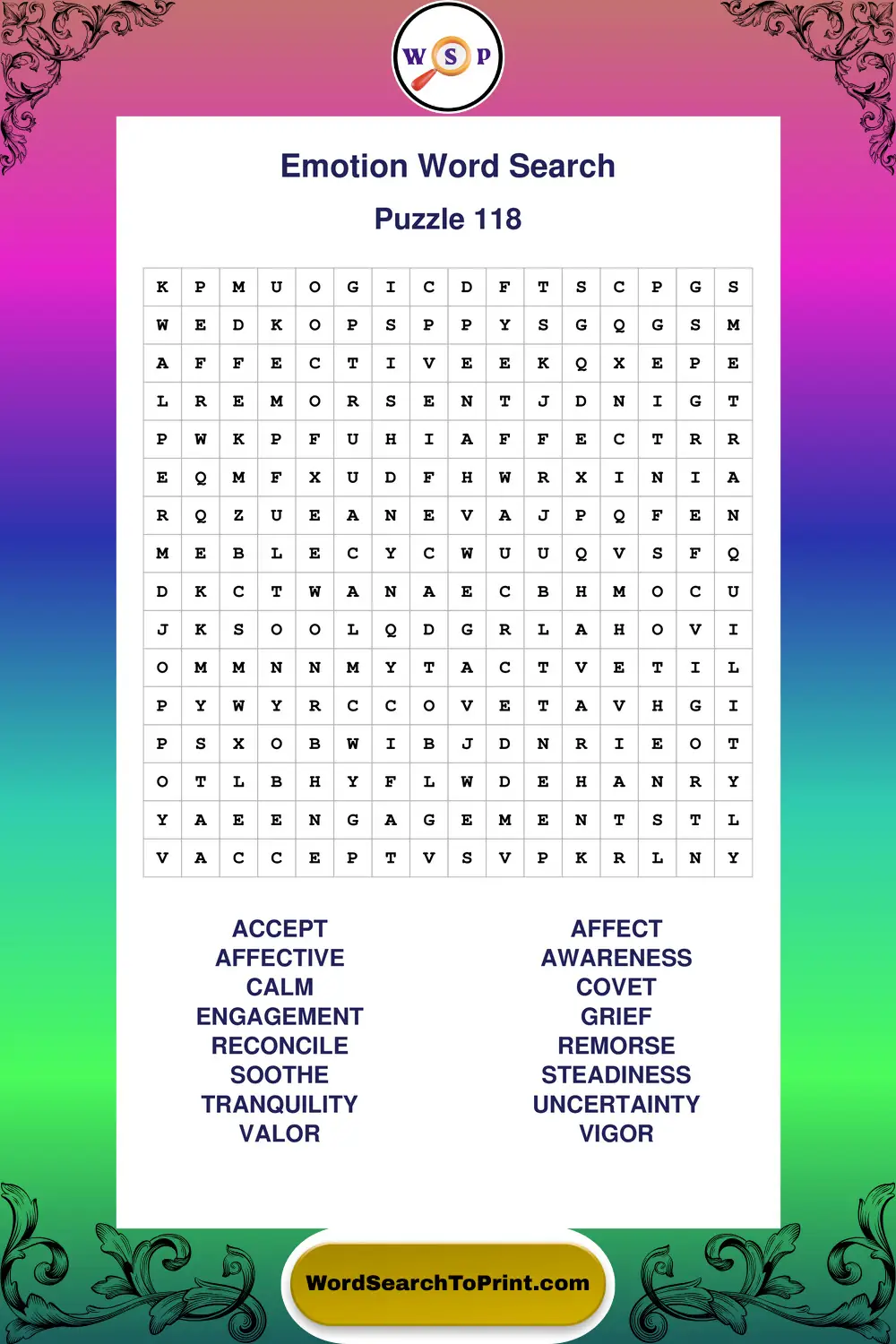 Emotion Word Search Puzzle 118