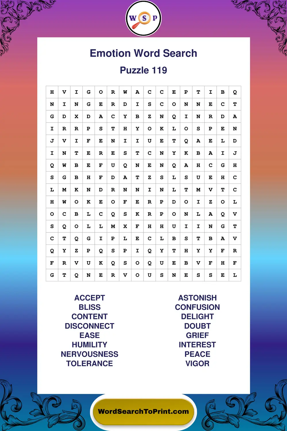 Emotion Word Search Puzzle 119