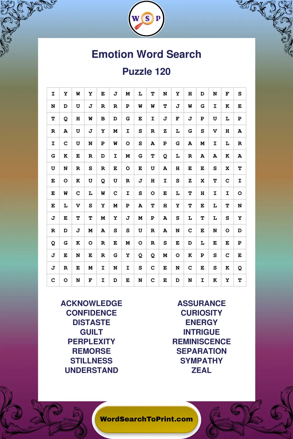 Emotion Word Search Puzzle 120