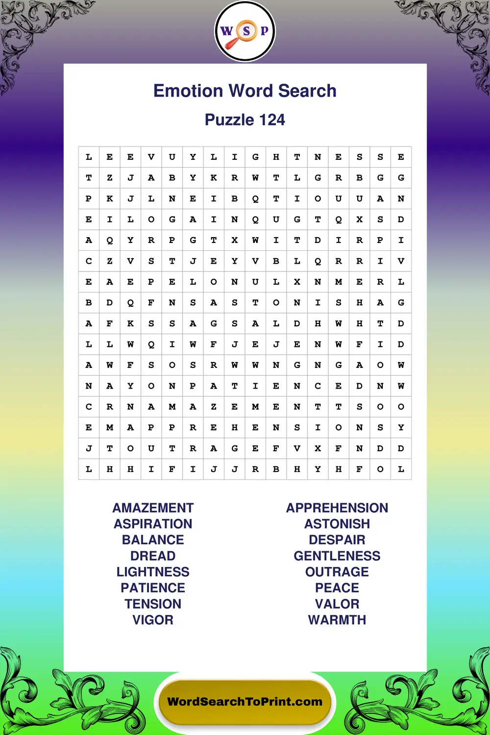Emotion Word Search Puzzle 124