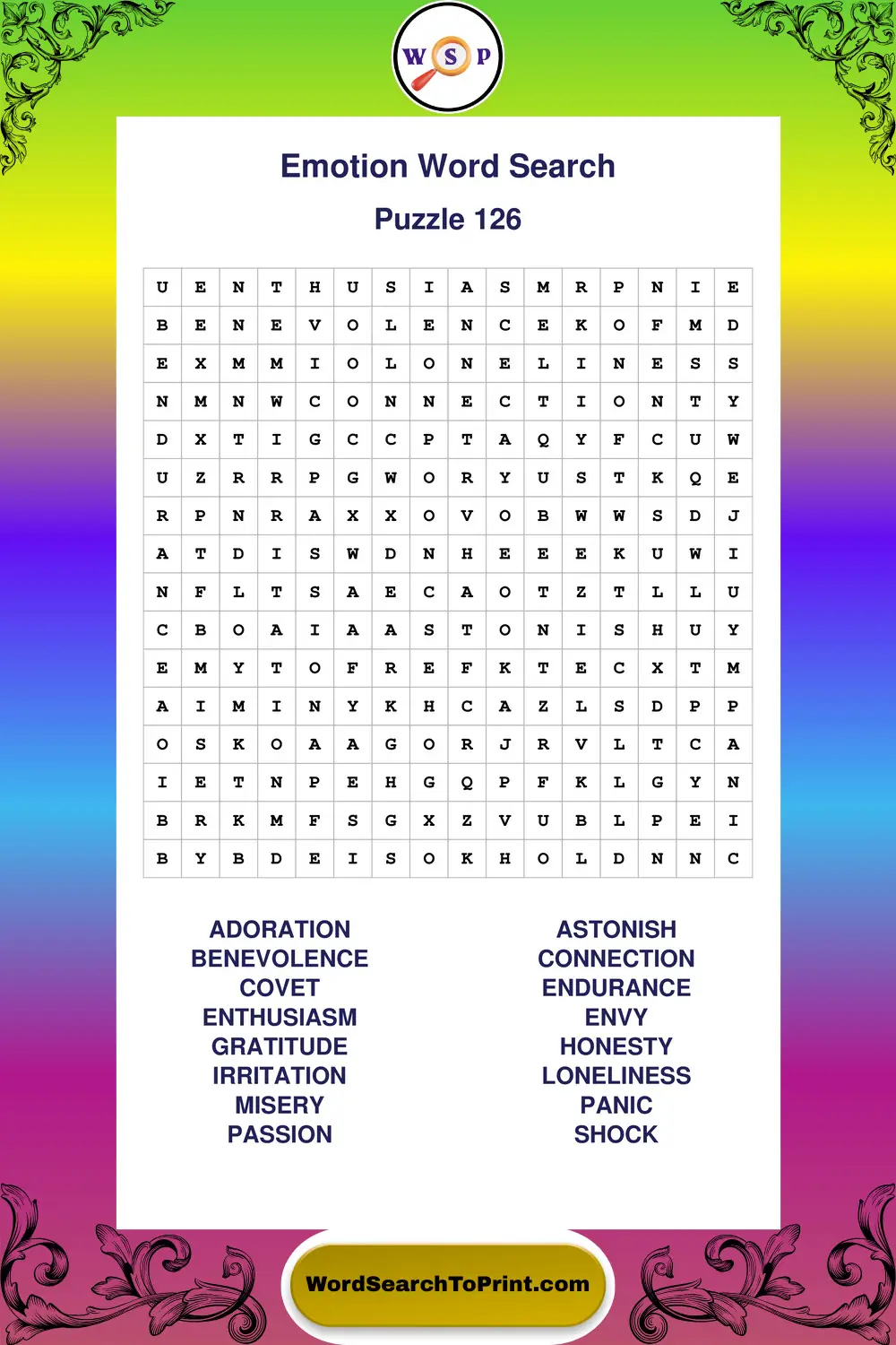 Emotion Word Search Puzzle 126