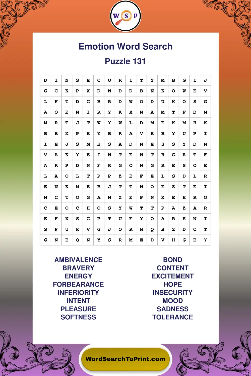 Emotion Word Search Puzzle 131
