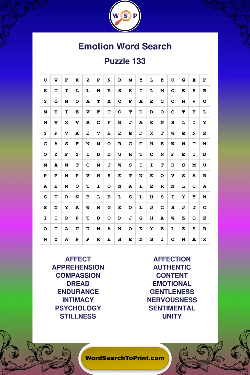 Emotion Word Search Puzzle 133