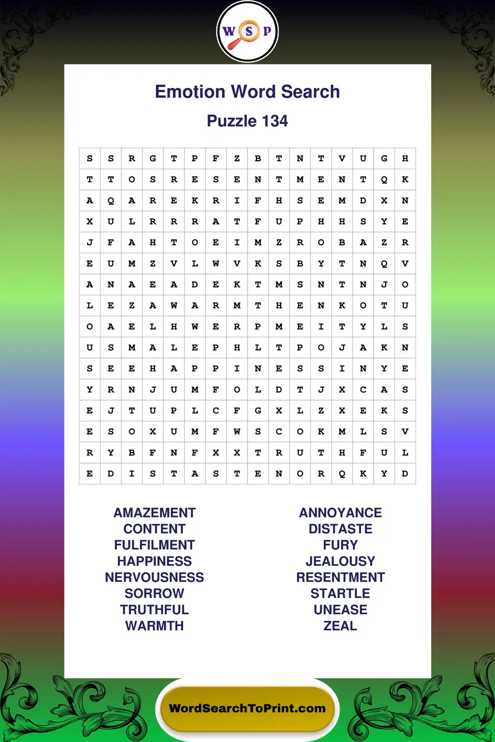 Emotion Word Search Puzzle 134