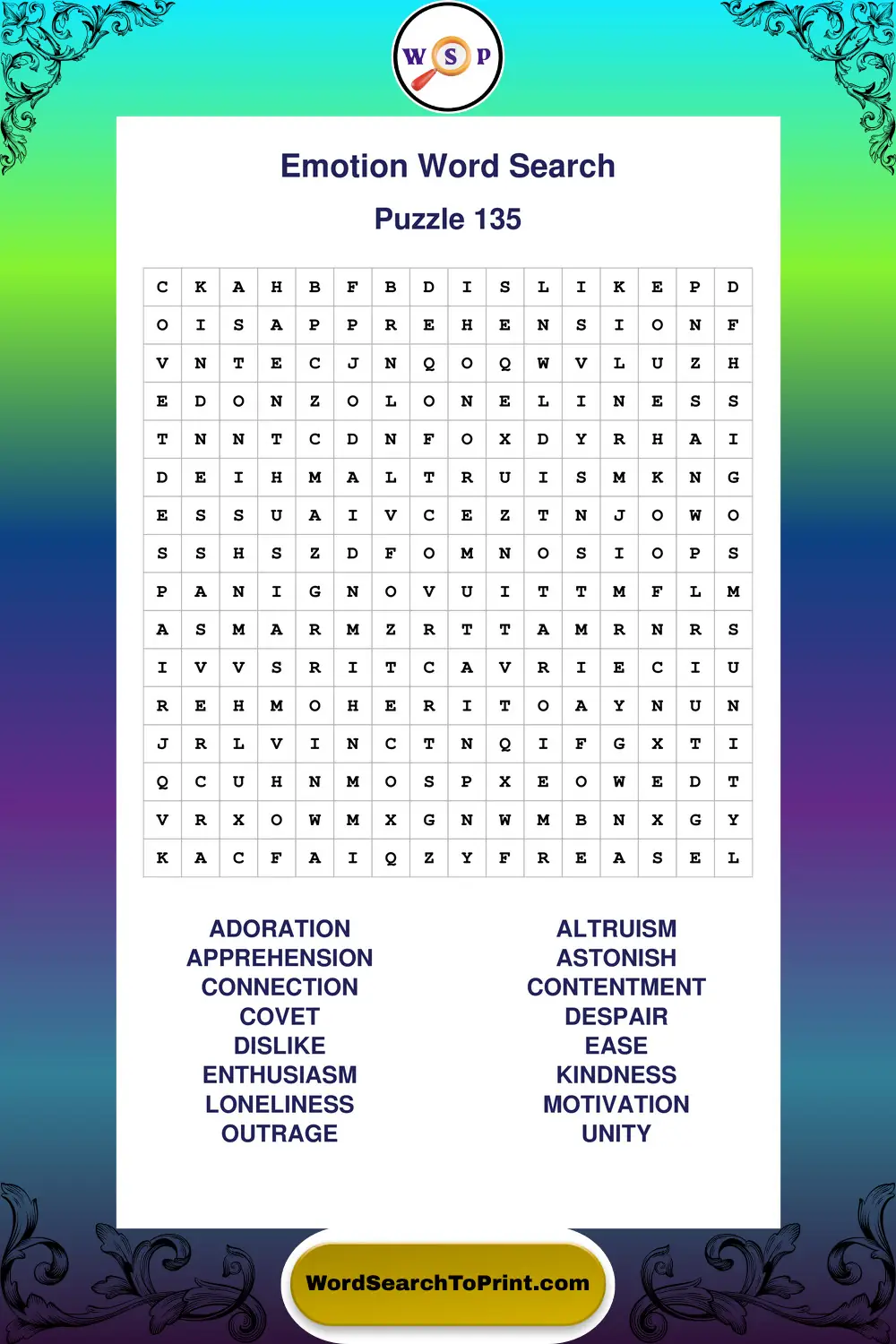 Emotion Word Search Puzzle 135