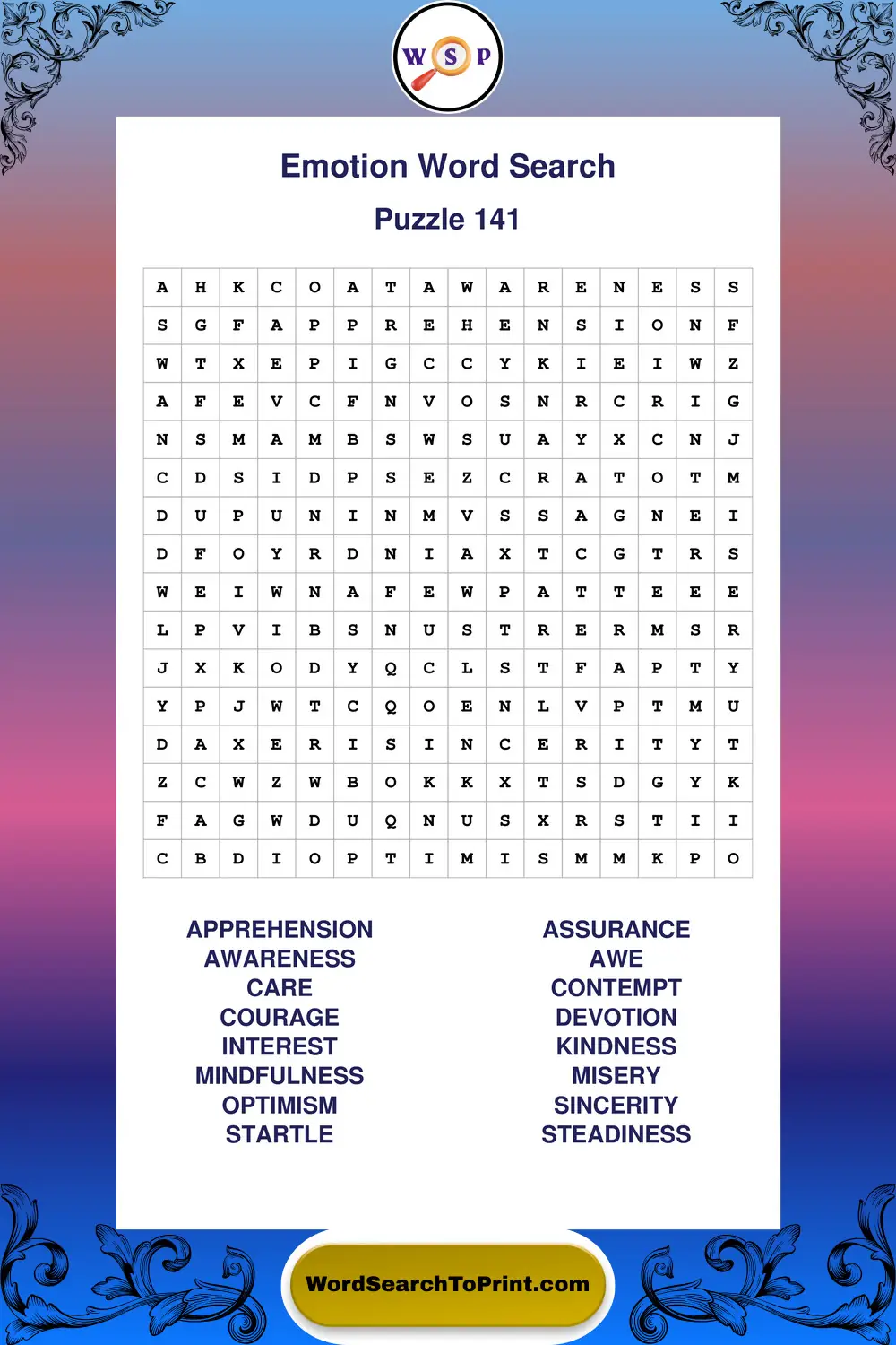 Emotion Word Search Puzzle 141