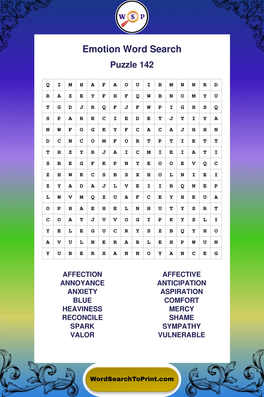 Emotion Word Search Puzzle 142