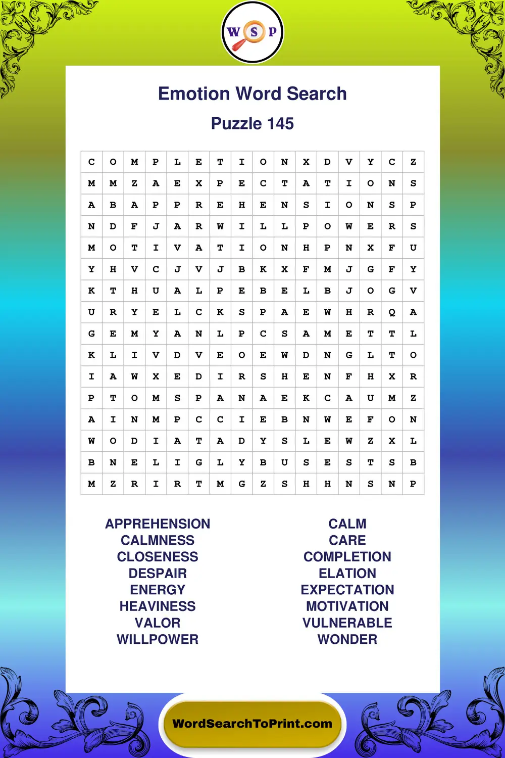 Emotion Word Search Puzzle 145