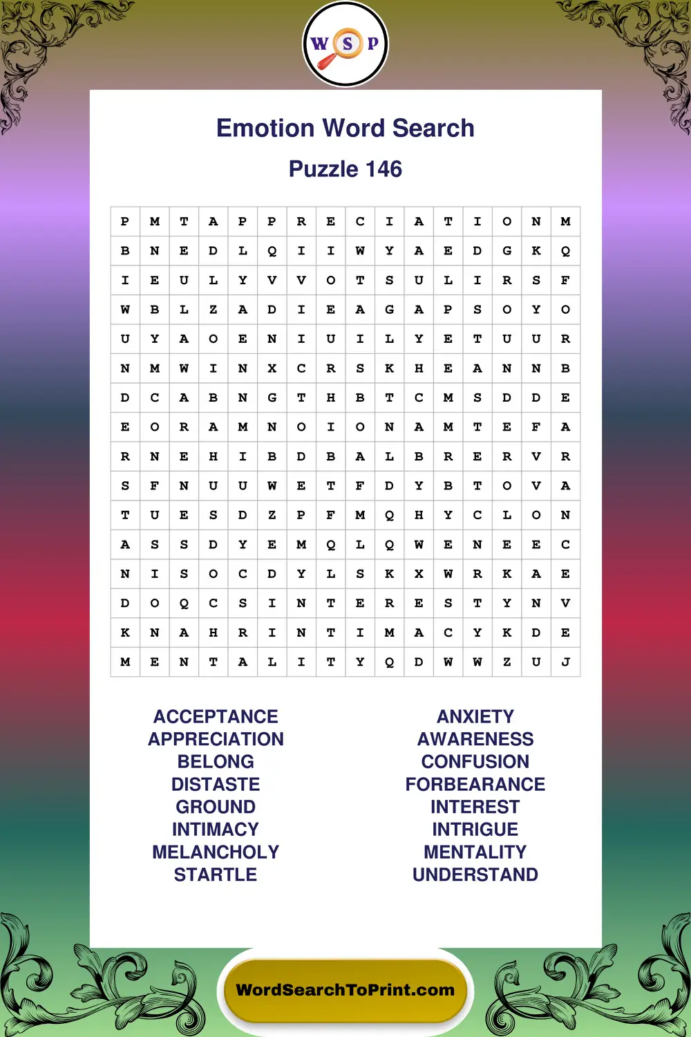 Emotion Word Search Puzzle 146