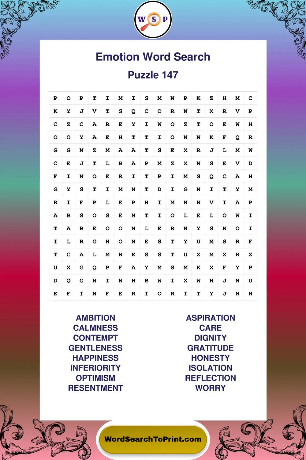 Emotion Word Search Puzzle 147