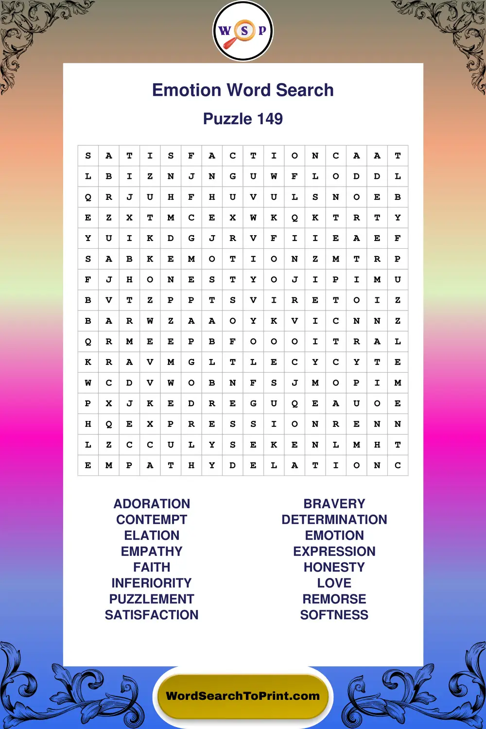 Emotion Word Search Puzzle 149