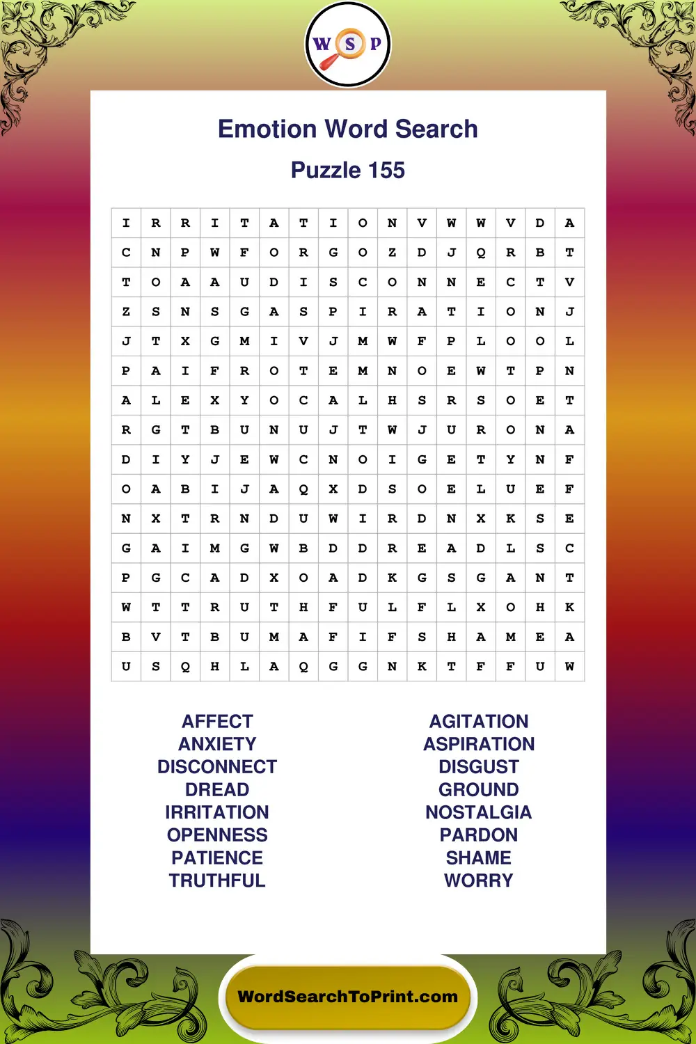 Emotion Word Search Puzzle 155