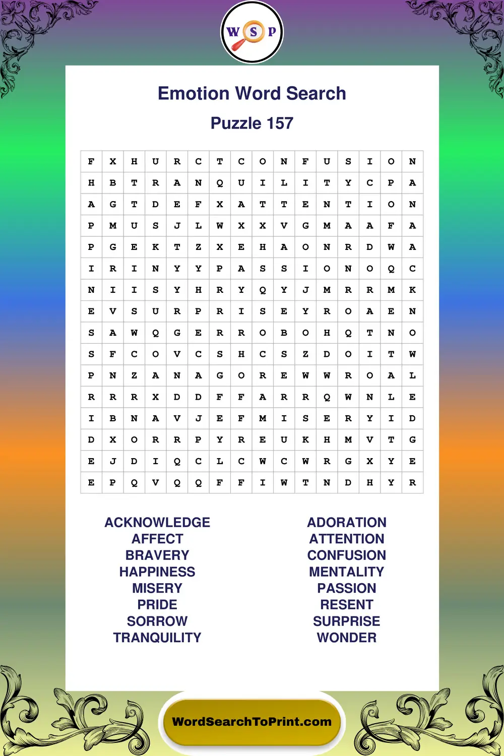 Emotion Word Search Puzzle 157