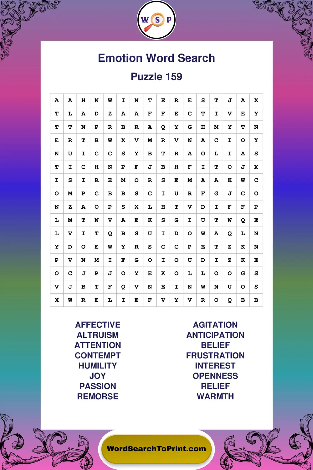 Emotion Word Search Puzzle 159