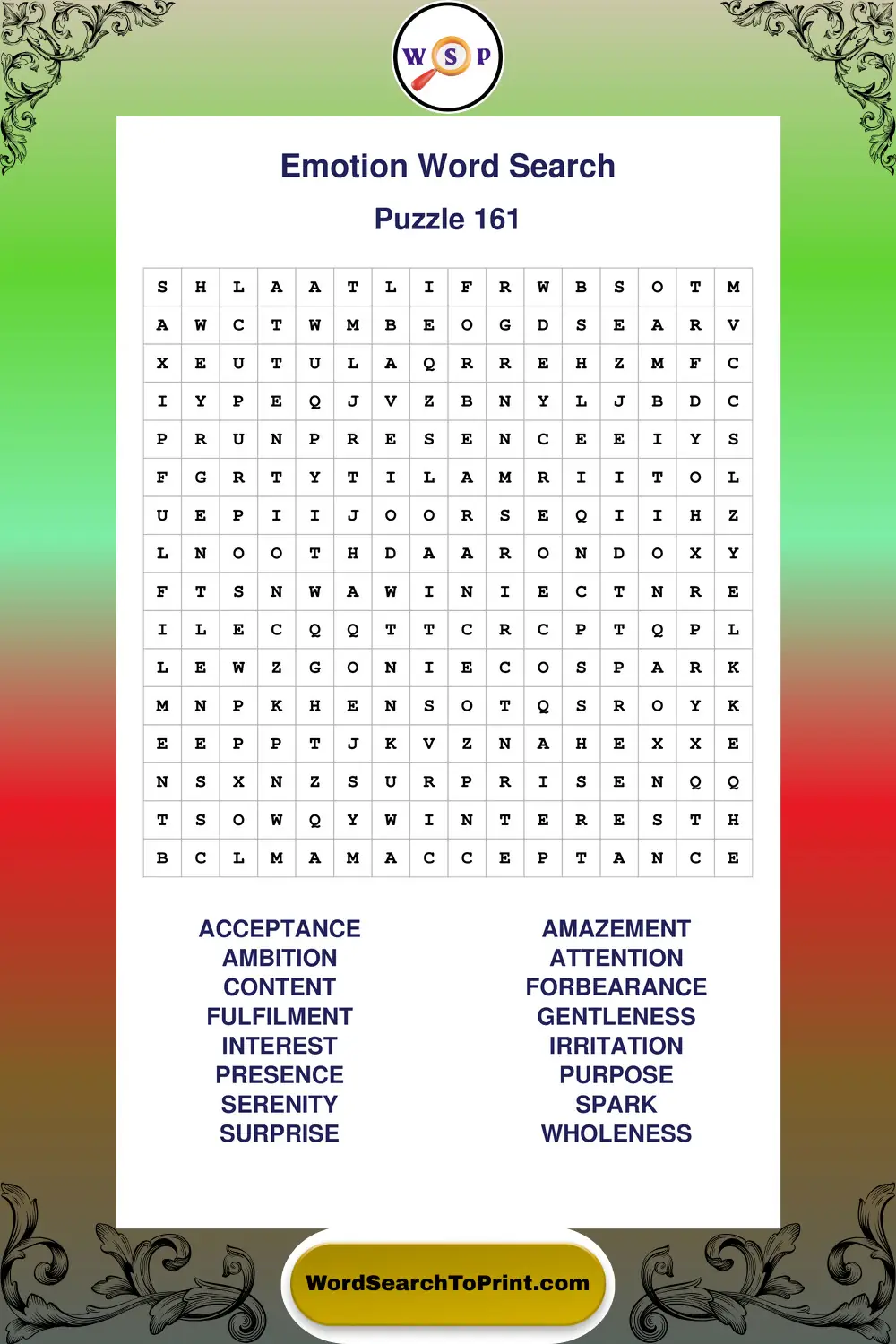 Emotion Word Search Puzzle 161