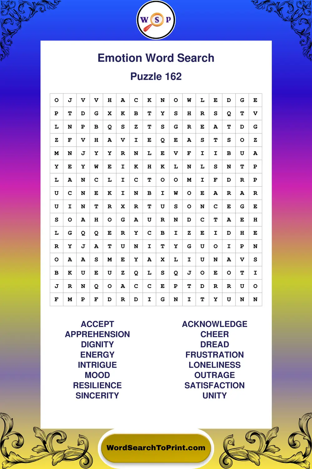 Emotion Word Search Puzzle 162
