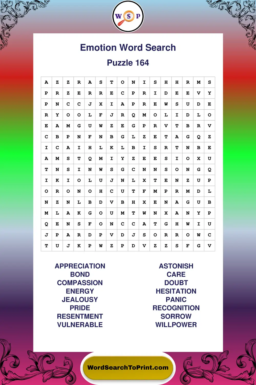Emotion Word Search Puzzle 164