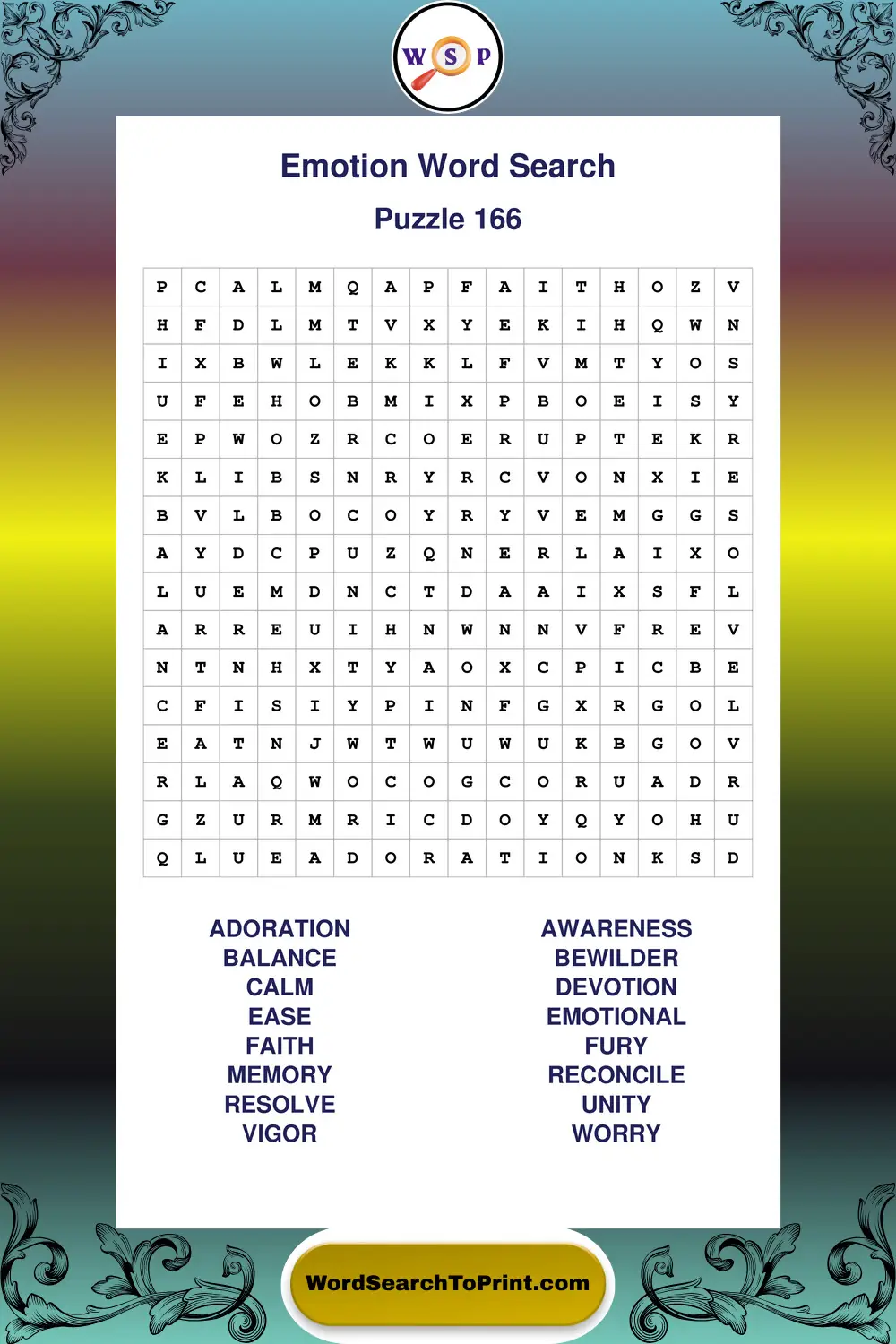 Emotion Word Search Puzzle 166