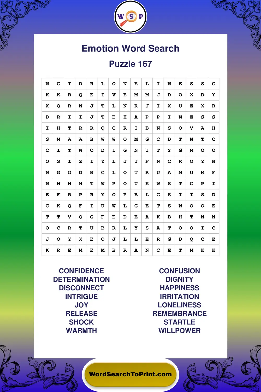 Emotion Word Search Puzzle 167