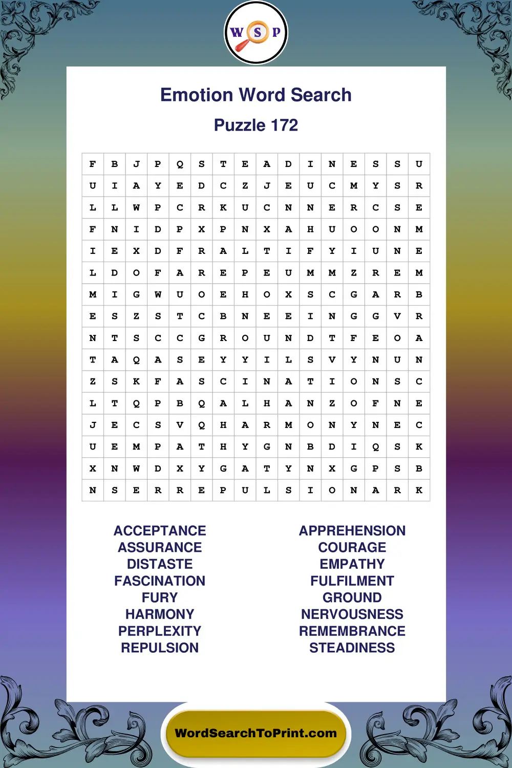 Emotion Word Search Puzzle 172
