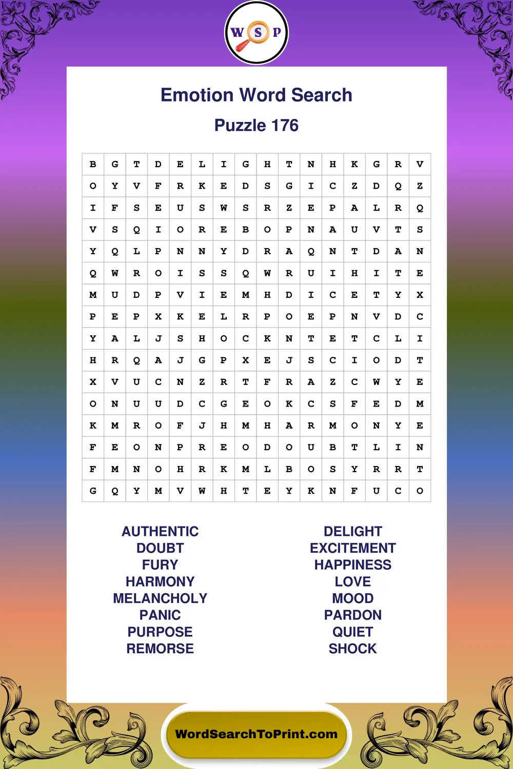 Emotion Word Search Puzzle 176