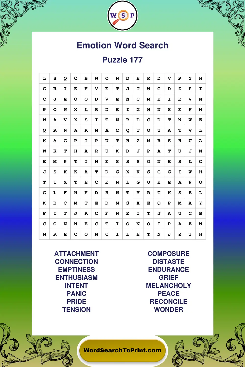 Emotion Word Search Puzzle 177