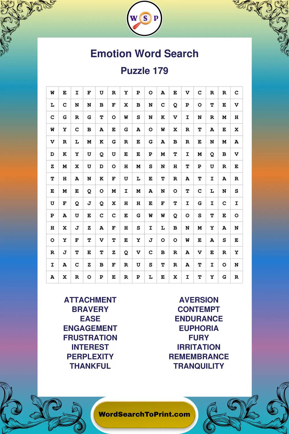 Emotion Word Search Puzzle 179