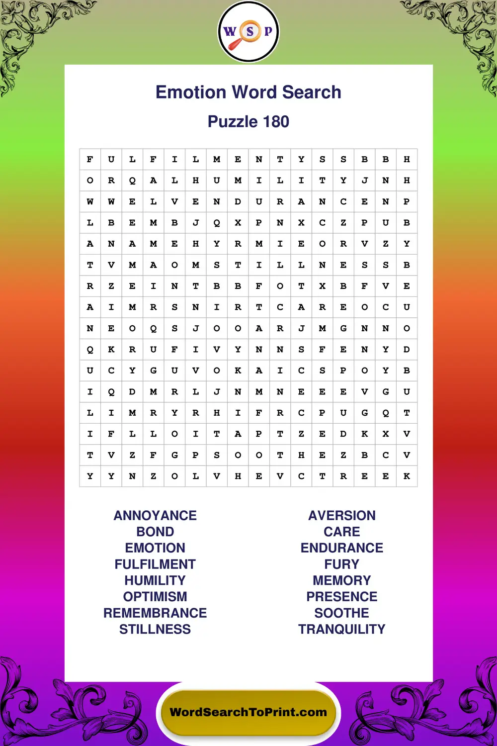 Emotion Word Search Puzzle 180